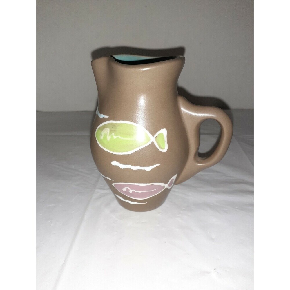 Vtg Ucagco Ceramics Japan 4.5 Inch Pitcher Creamer MCM Danish Fish Boho